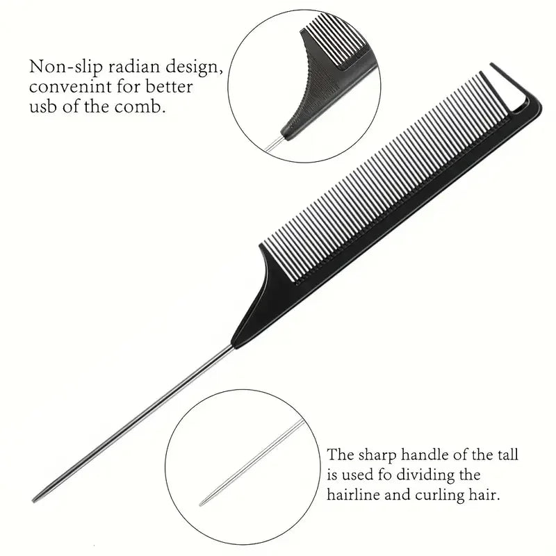 14pcs Hair Tool Set - Sectioning Rings, Metal Combs, Clips and Magnetic Wrist Pin Holder for Braiding (Black)