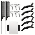 14pcs Hair Tool Set - Sectioning Rings, Metal Combs, Clips and Magnetic Wrist Pin Holder for Braiding (Black)